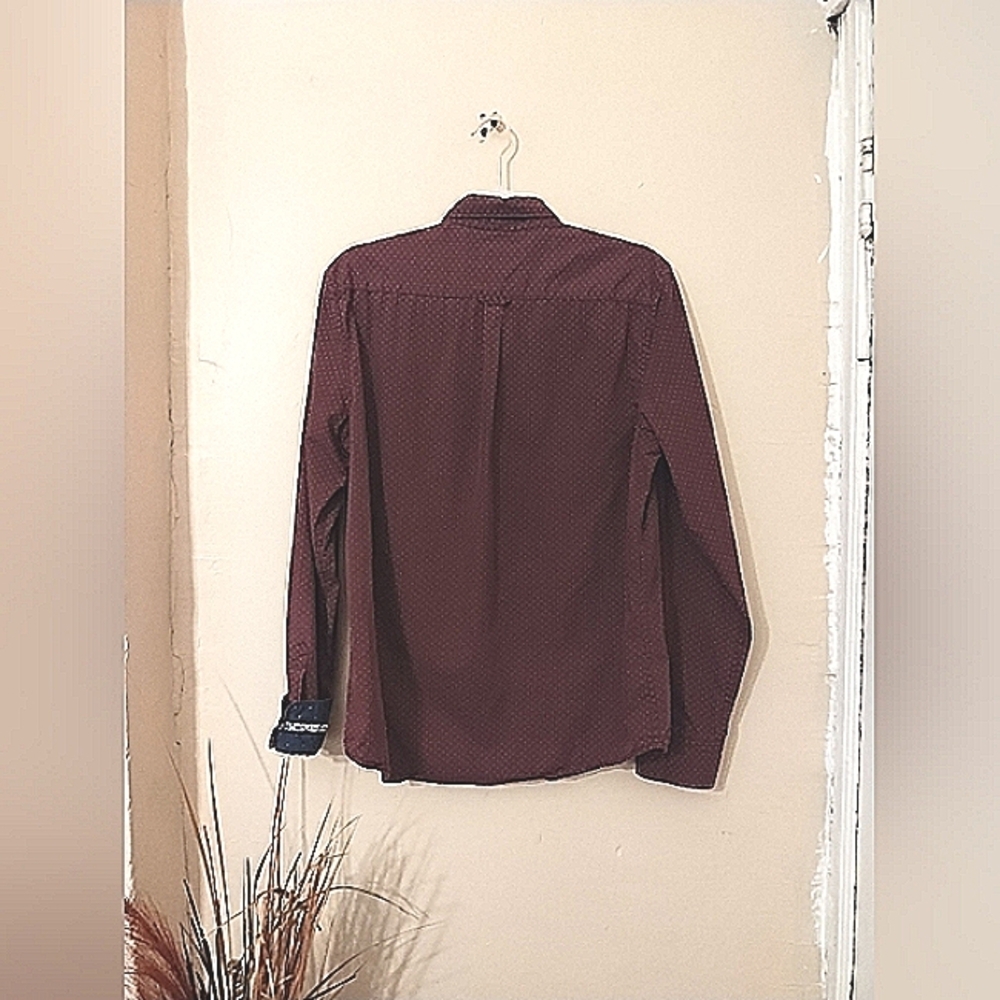 Denim And Flower Men's Burgundy Mini Polka Dots Shirt Size Medium - Picture 2 of 11